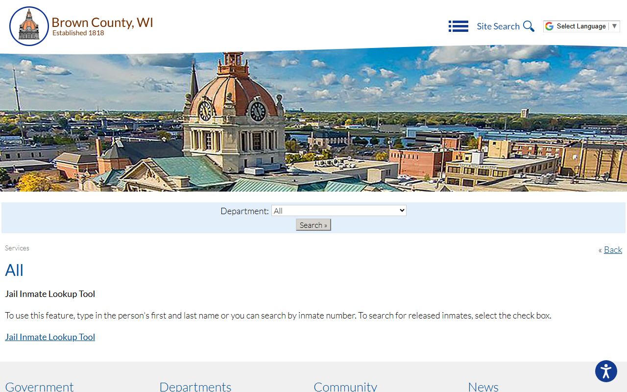 Brown County inmate search service page for jail roster lookup