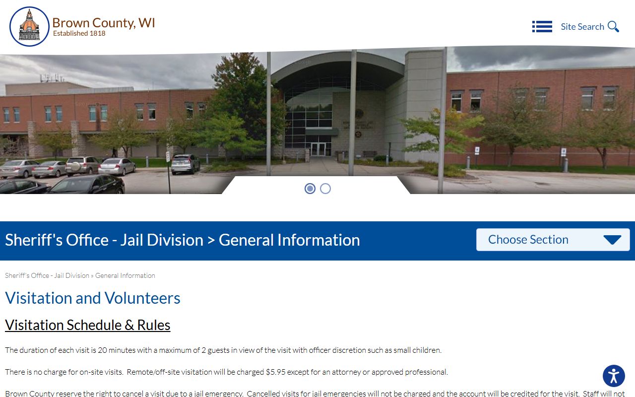 Brown County Work Release Center visitation and jail roster rules