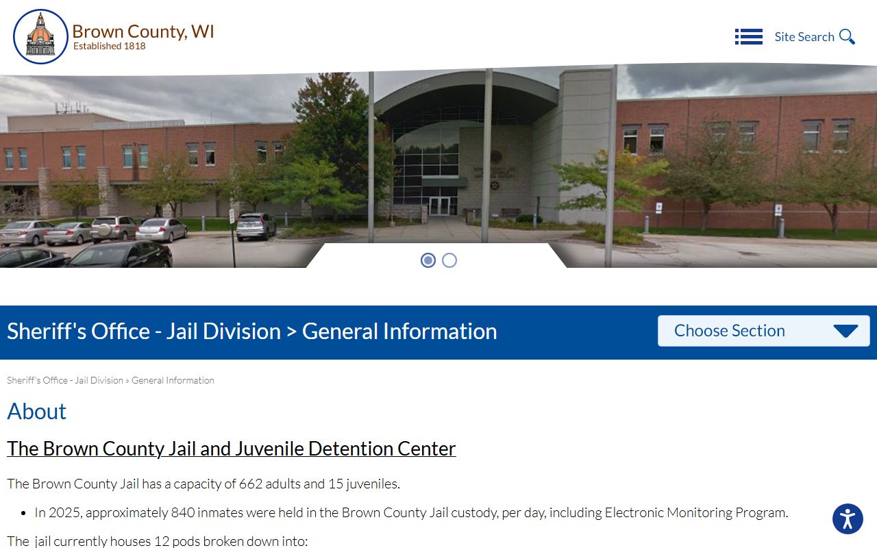 Brown County inmate population and jail capacity source page