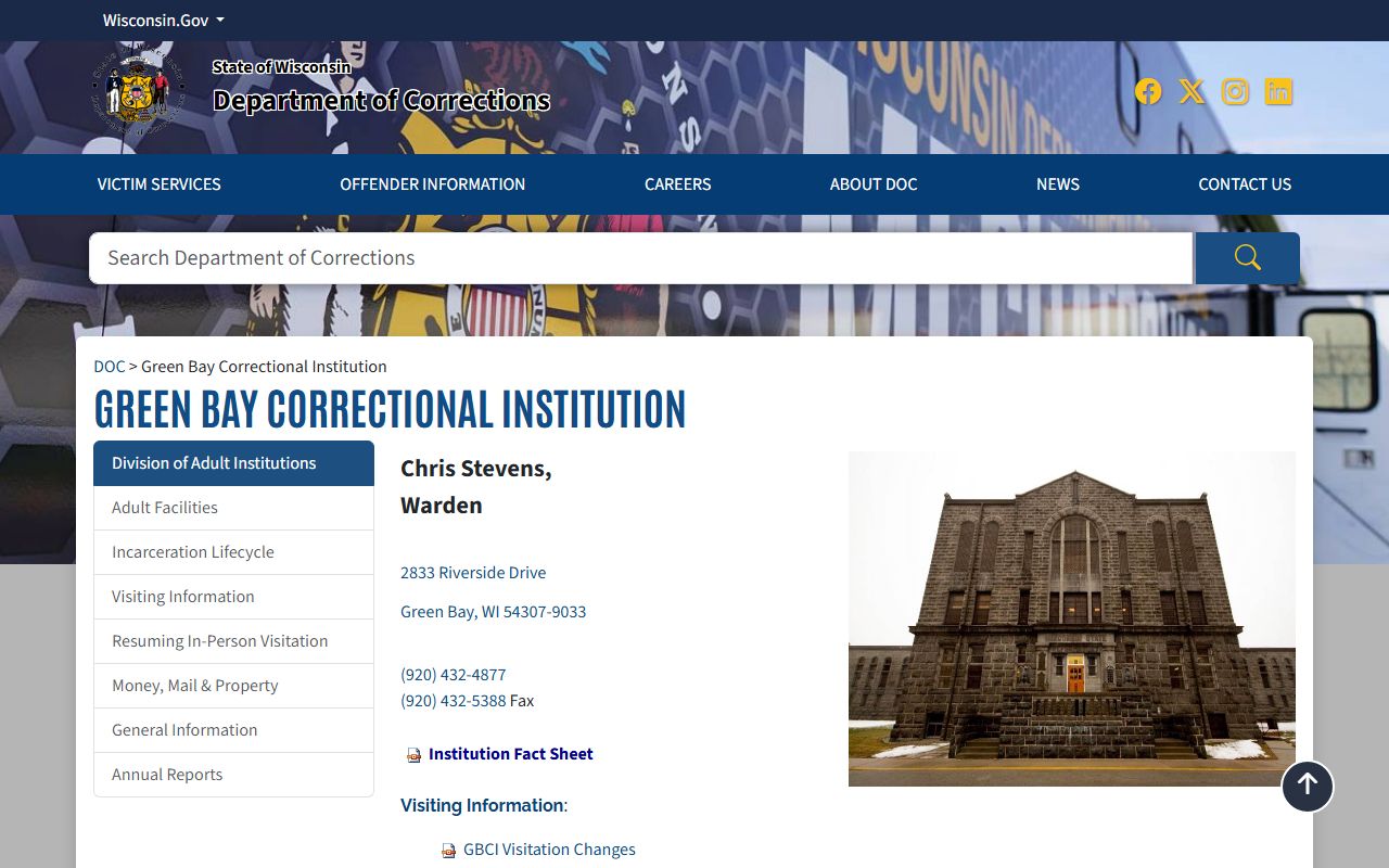 Green Bay Correctional Institution state prison profile and custody search