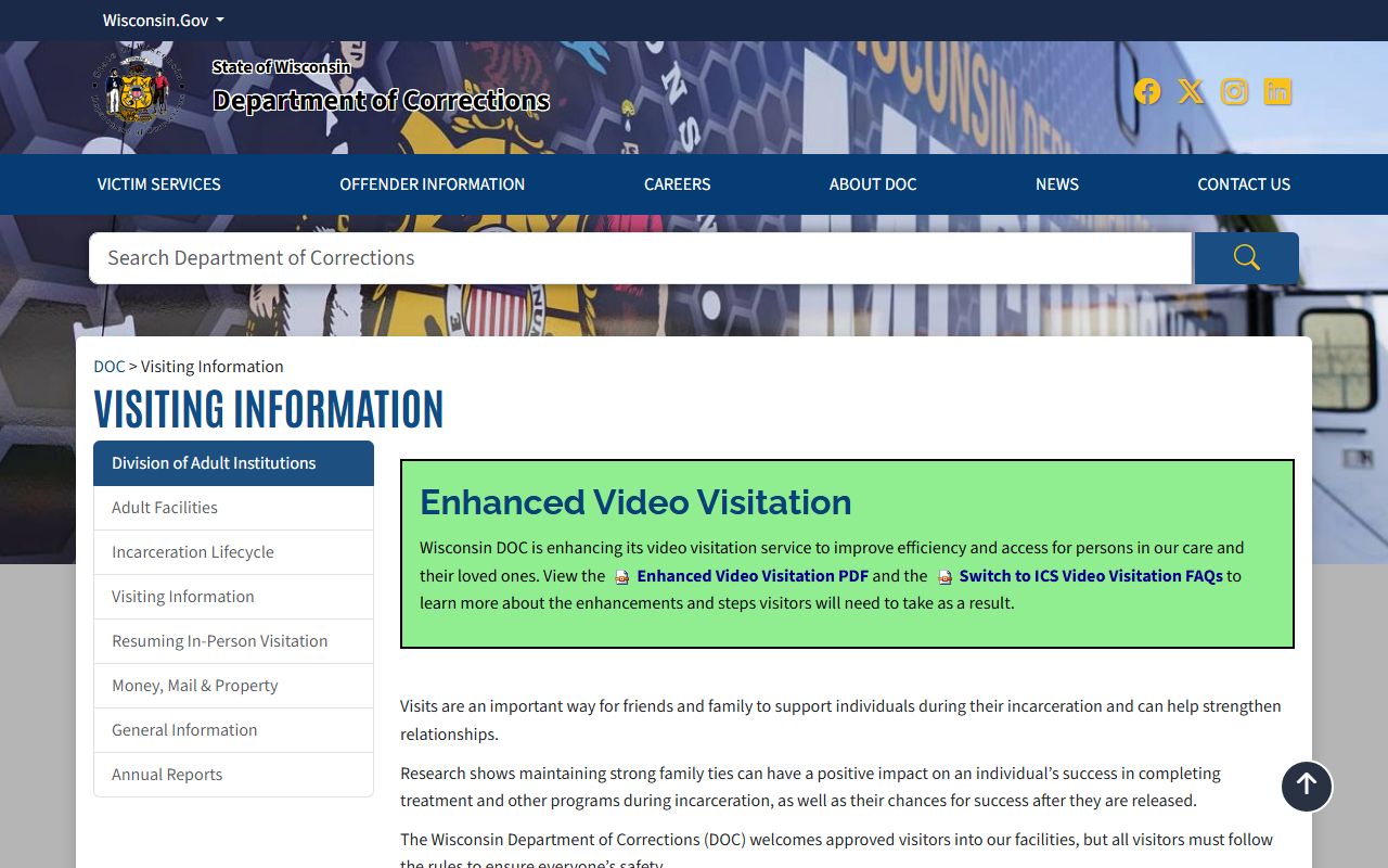 Green Bay Correctional Institution DOC visiting information